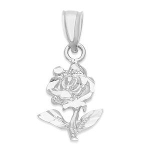 Solid 14k White Gold Rose Pendant - Romantic Jewelry Gifts